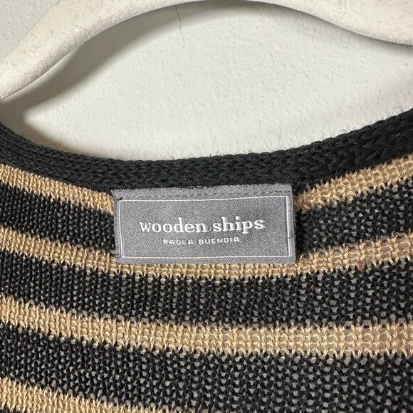 Wooden Ships Black & Brown Cotton Blend Striped Knit Cardigan Size M/L - Picture 3 of 5